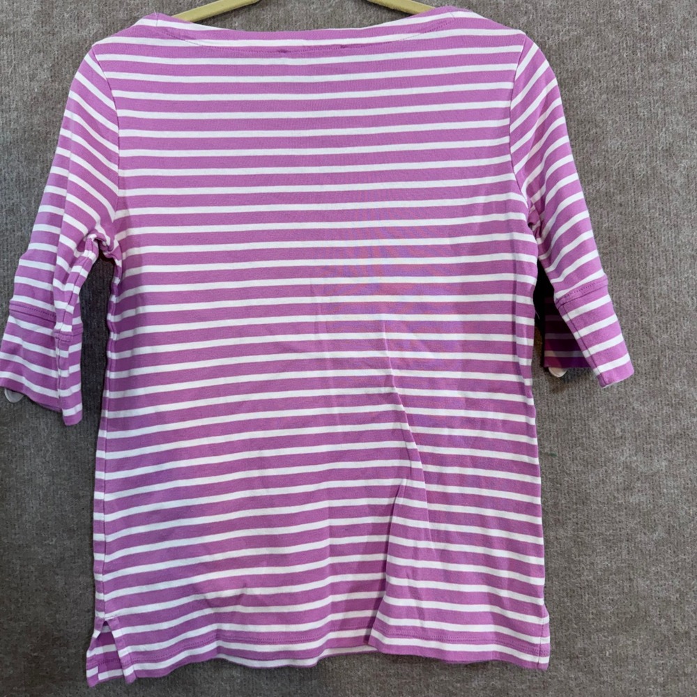 Jones New York Striped Boat Neck Top Womens Small Pink White 3/4 Sleeve Preppy - Picture 8 of 9